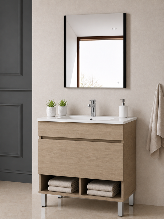 Mueble de baño con patas NEBARI con cajón y lavabo extraplano