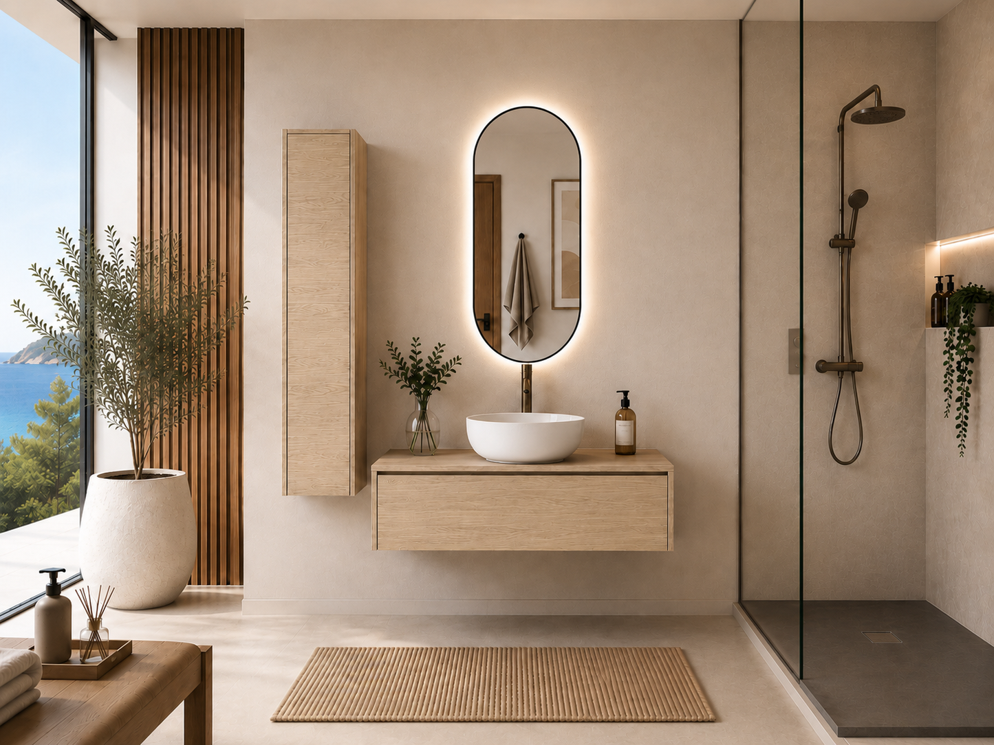 Mueble de baño con lavabo sobre encimera color estepa FORMENTERA