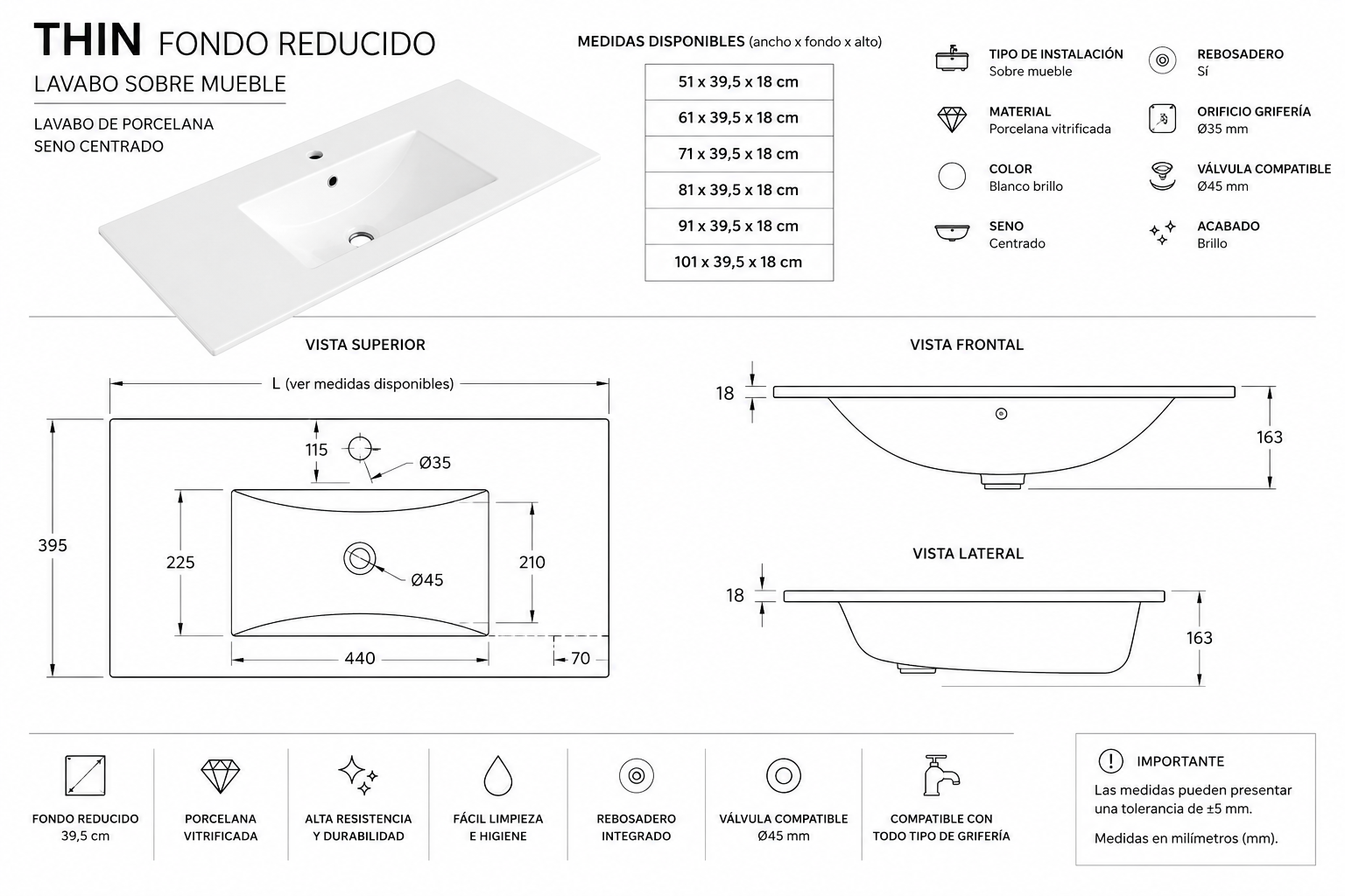"OFERTA" Pack mueble VOLUM + Espejo Led Megan con lavabo