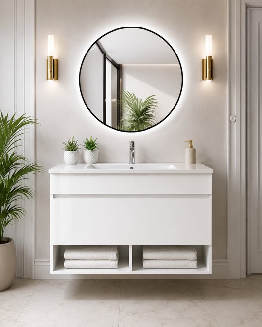 Mueble de baño suspendido NEBARI con cajón y lavabo extraplano