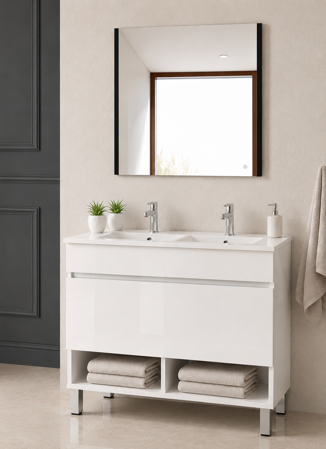 Mueble de baño con patas NEBARI con cajón y lavabo extraplano