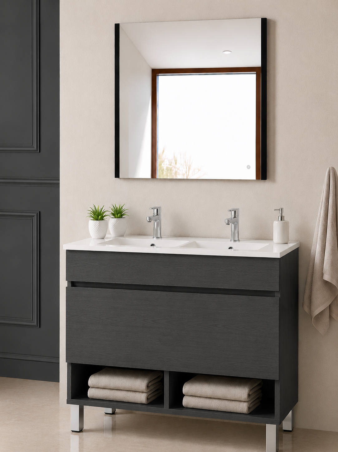 Mueble de baño con patas NEBARI con cajón y lavabo extraplano