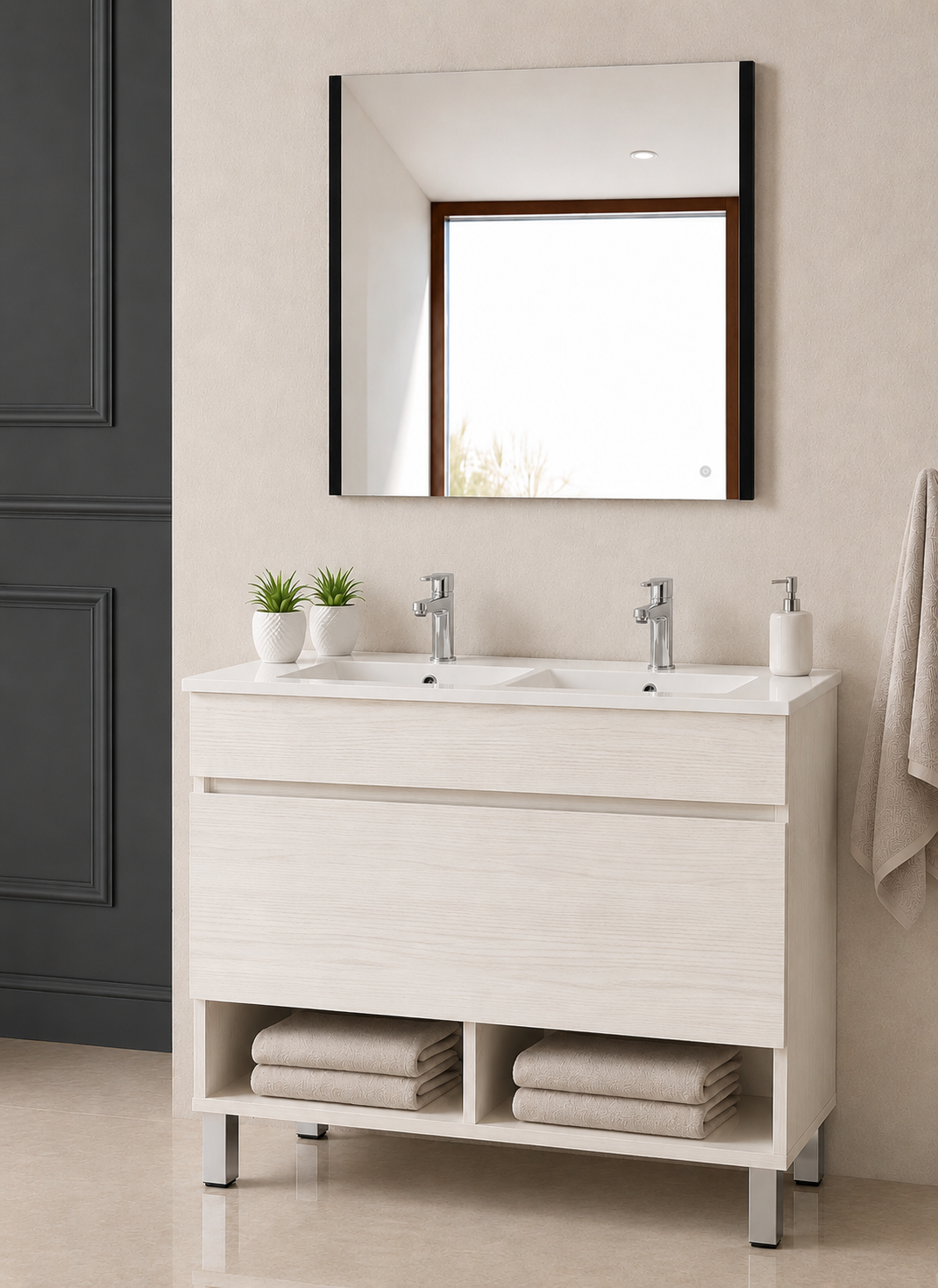 Mueble de baño con patas NEBARI con cajón y lavabo extraplano