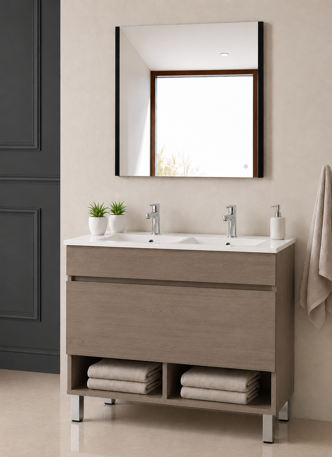 Mueble de baño con patas NEBARI con cajón y lavabo extraplano