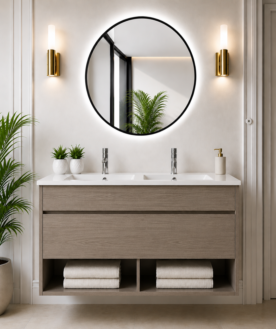 Mueble de baño suspendido NEBARI con cajón y lavabo extraplano