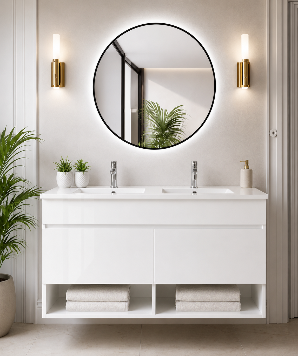 Mueble de baño suspendido NEBARI con puertas y lavabo extraplano