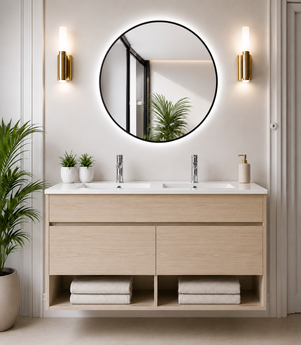 Mueble de baño suspendido NEBARI con puertas y lavabo extraplano