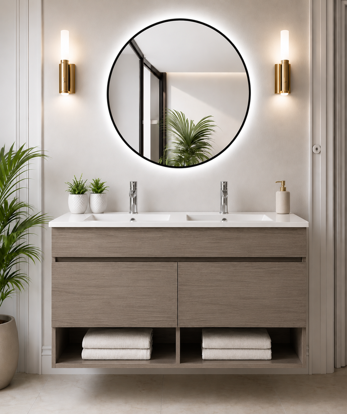 Mueble de baño suspendido NEBARI con puertas y lavabo extraplano