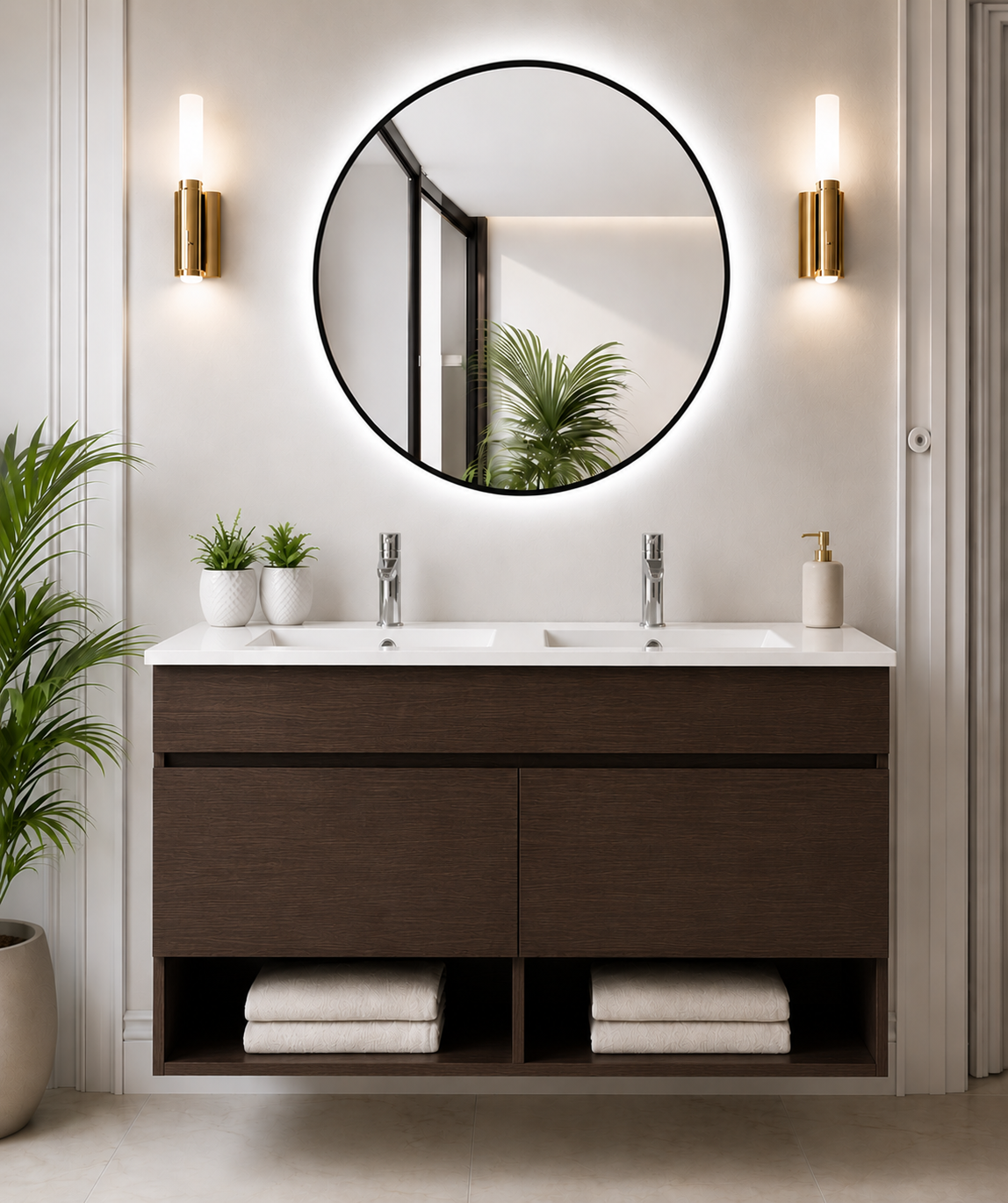 Mueble de baño suspendido NEBARI con puertas y lavabo extraplano