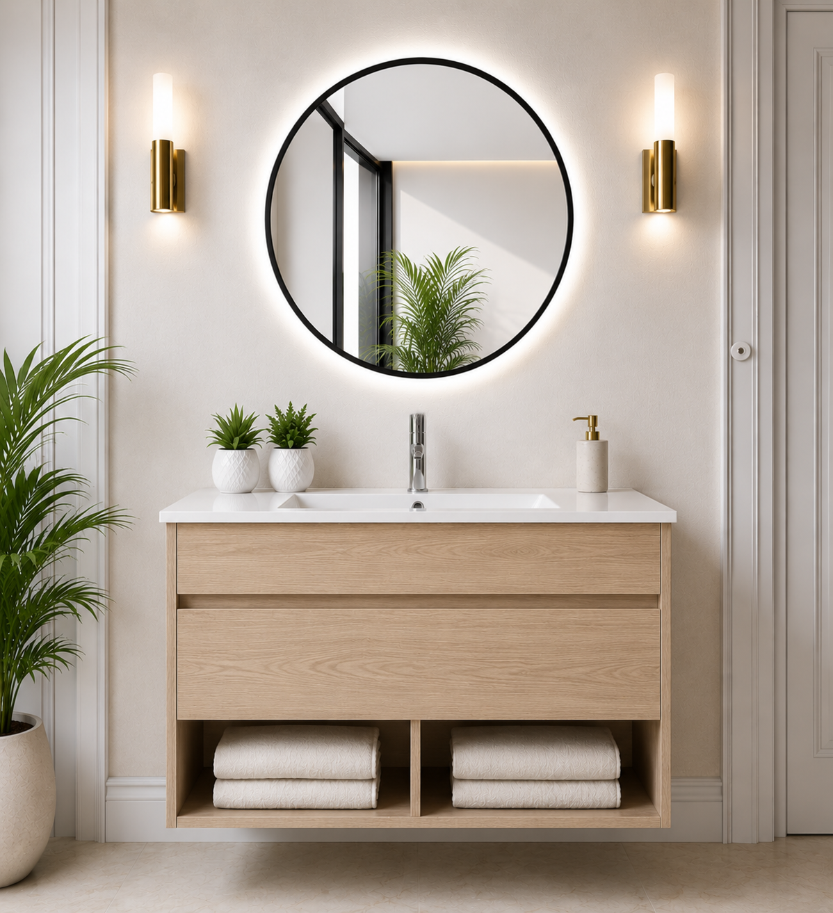 Mueble de baño suspendido NEBARI con cajón y lavabo extraplano