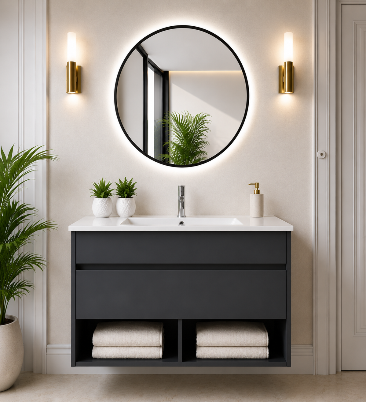 Mueble de baño suspendido NEBARI con cajón y lavabo extraplano