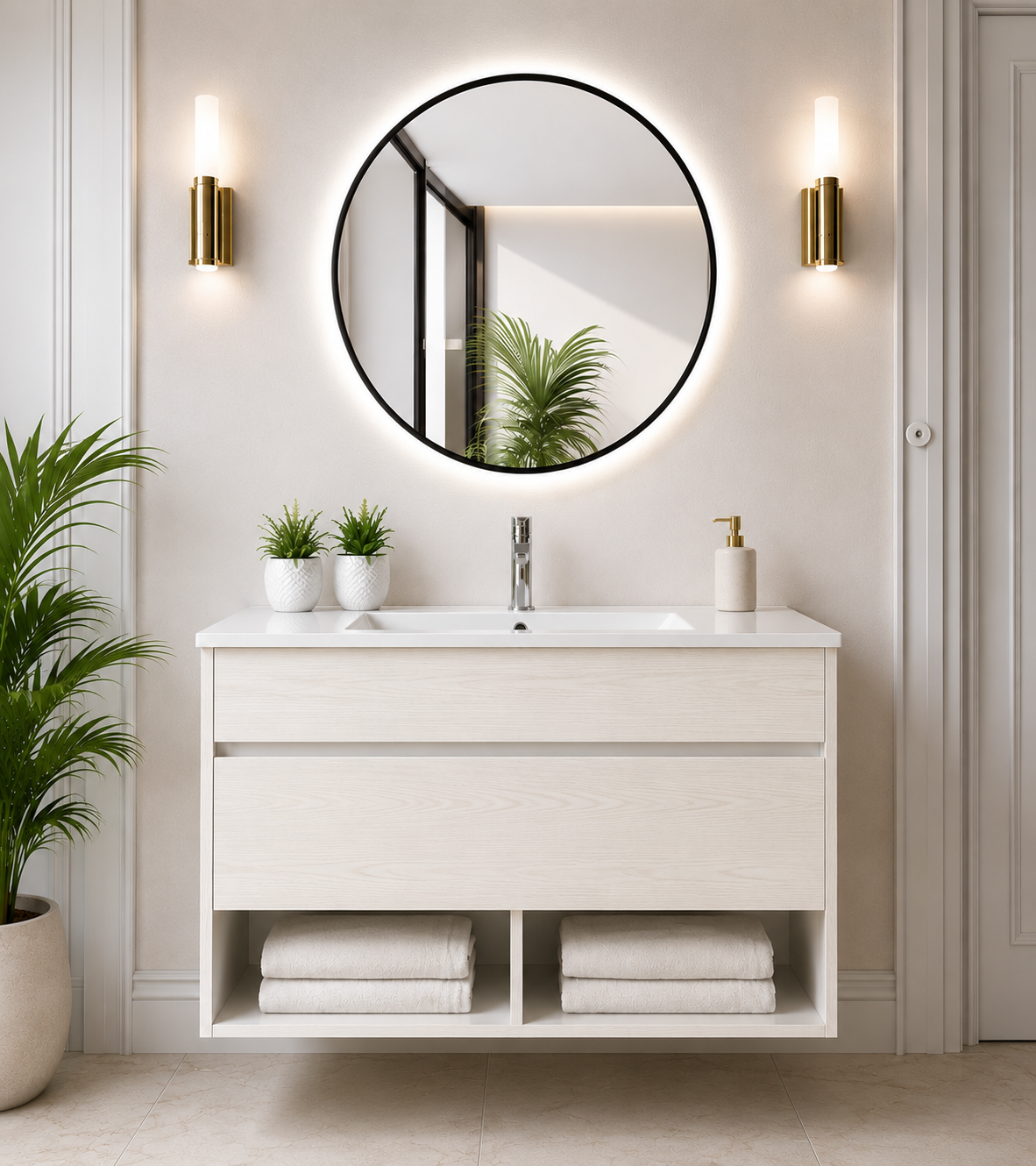 Mueble de baño suspendido NEBARI con cajón y lavabo extraplano