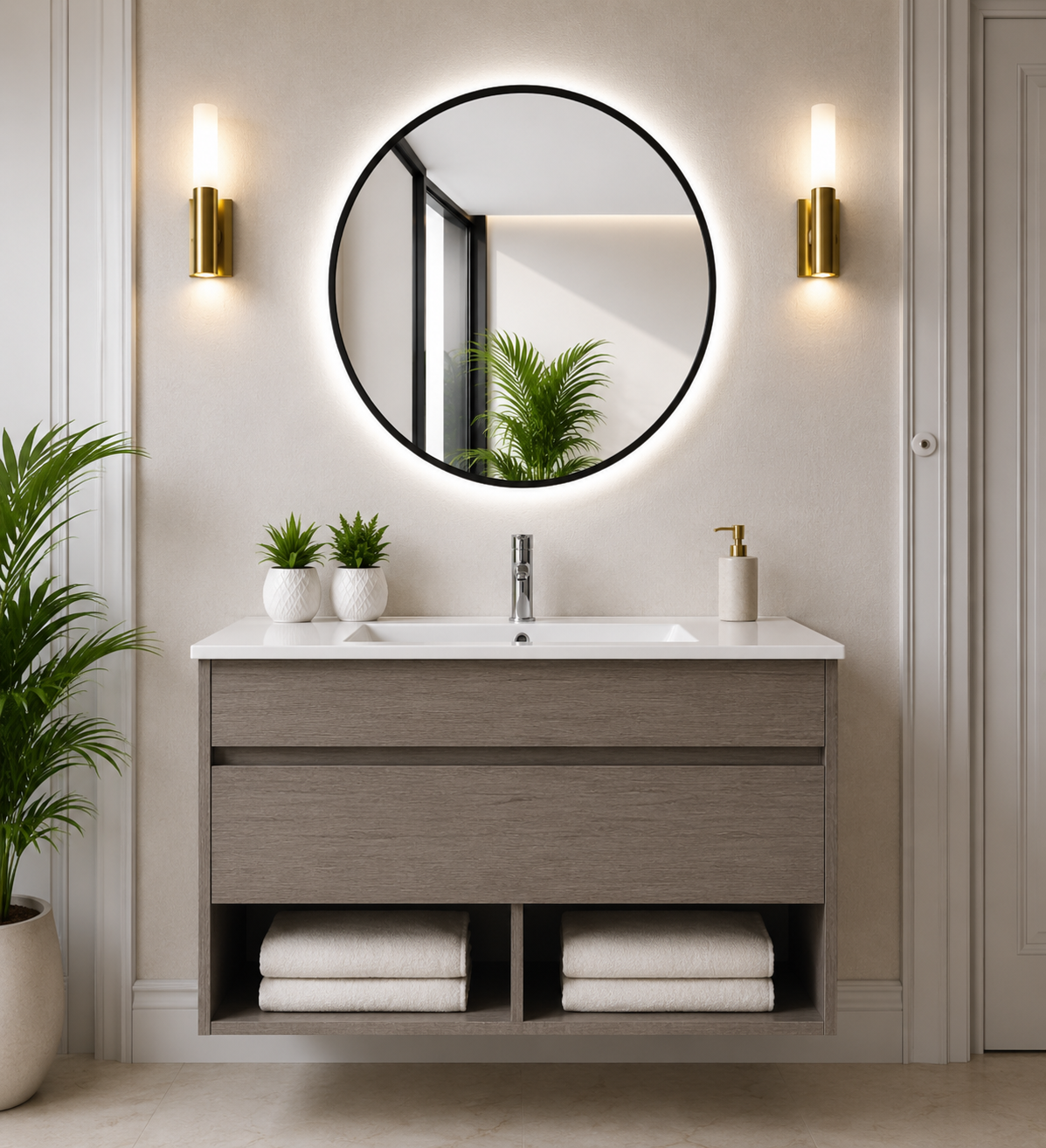 Mueble de baño suspendido NEBARI con cajón y lavabo extraplano