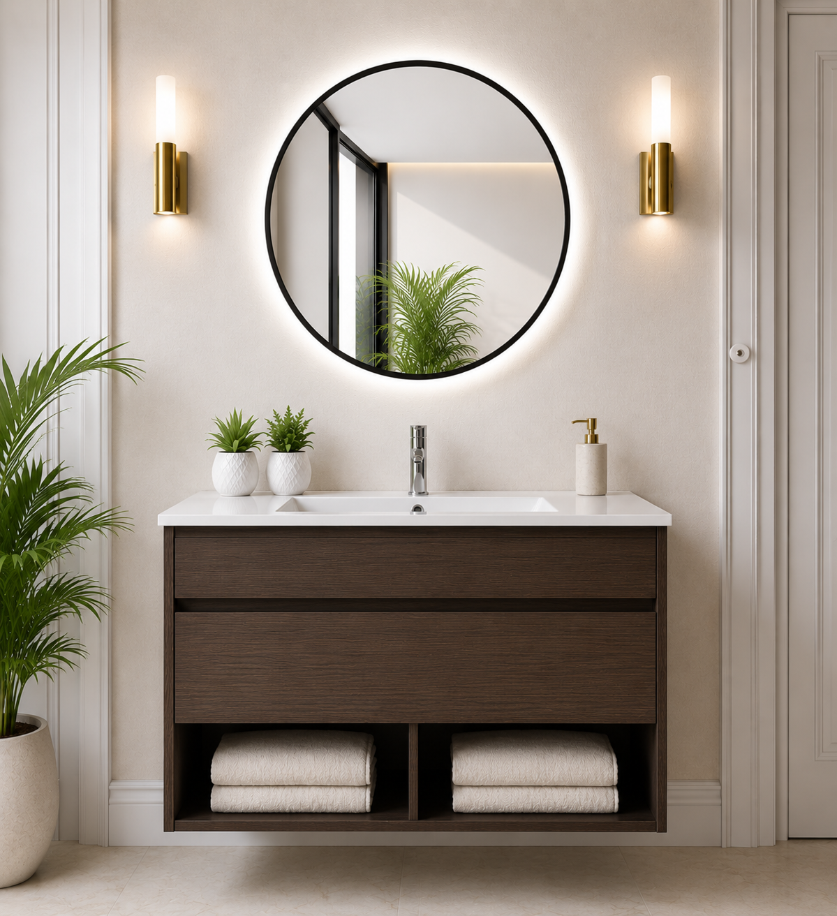 Mueble de baño suspendido NEBARI con cajón y lavabo extraplano